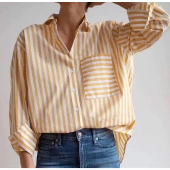 AYR Tops - AYR The Deep End Shirt Womens XS Yellow Stripe Button Relaxed Long Sleeve